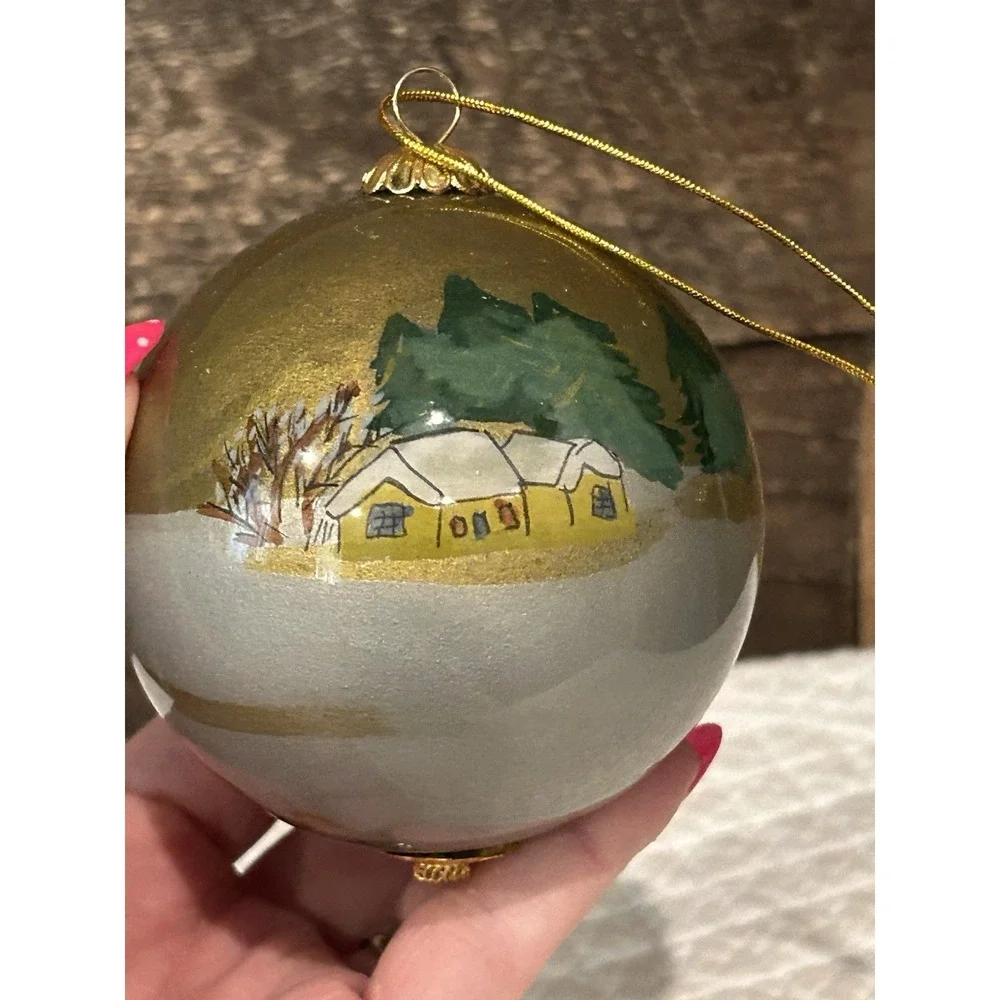 Li Bien vintage Santa W Children Glass Ornament Hand‎ Painted Inside 1998